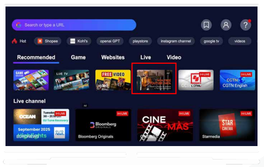A banner ad card on the home screen of a smart TV app.