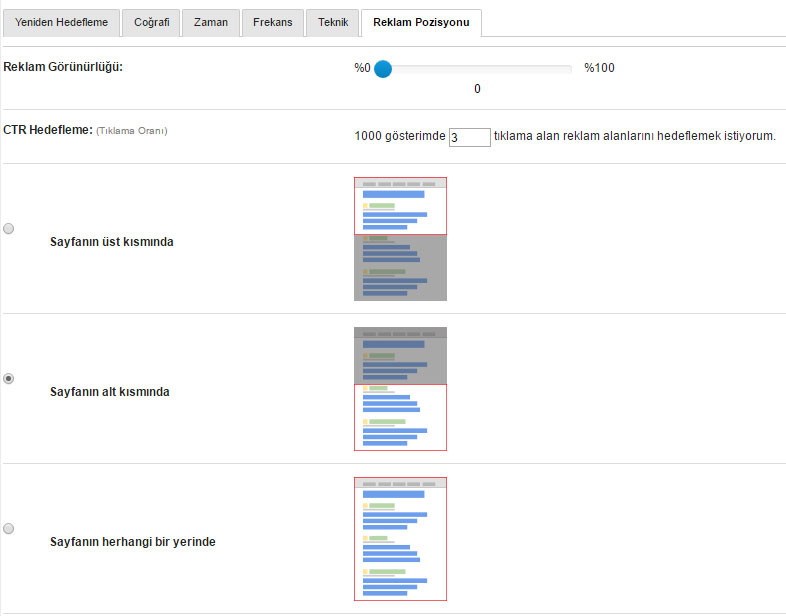 Reklam Pozisyonu Hedefleme
